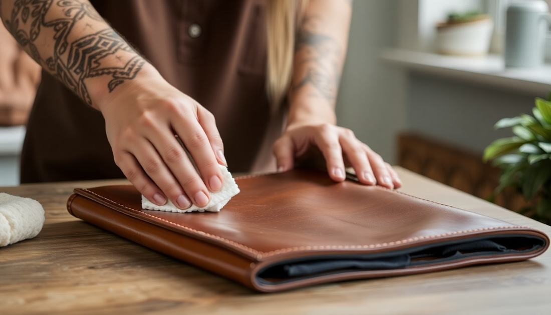 Person cleaning a brown leather bag highlighting what makes handmade leather goods last a lifetime