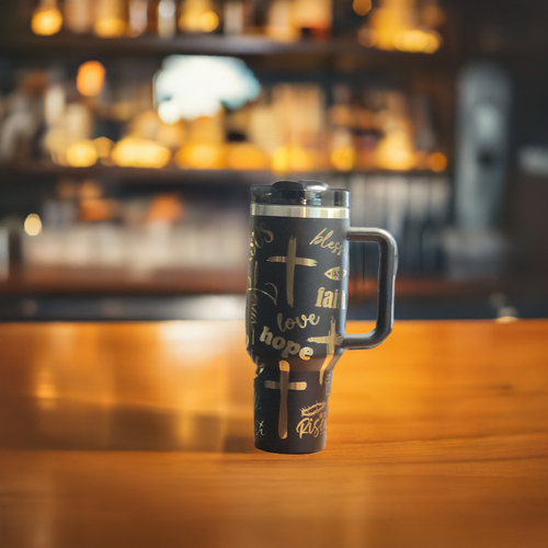 40oz faith gift tumbler featuring inspirational words and cross designs for daily motivation