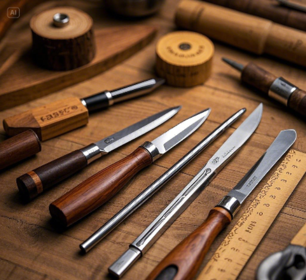 Leatherworking tools on a table