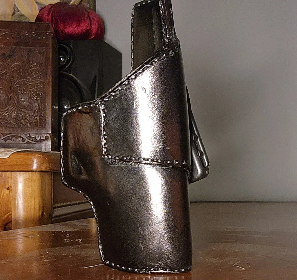 The Resurrection leather holster front view - handmade in Alabama