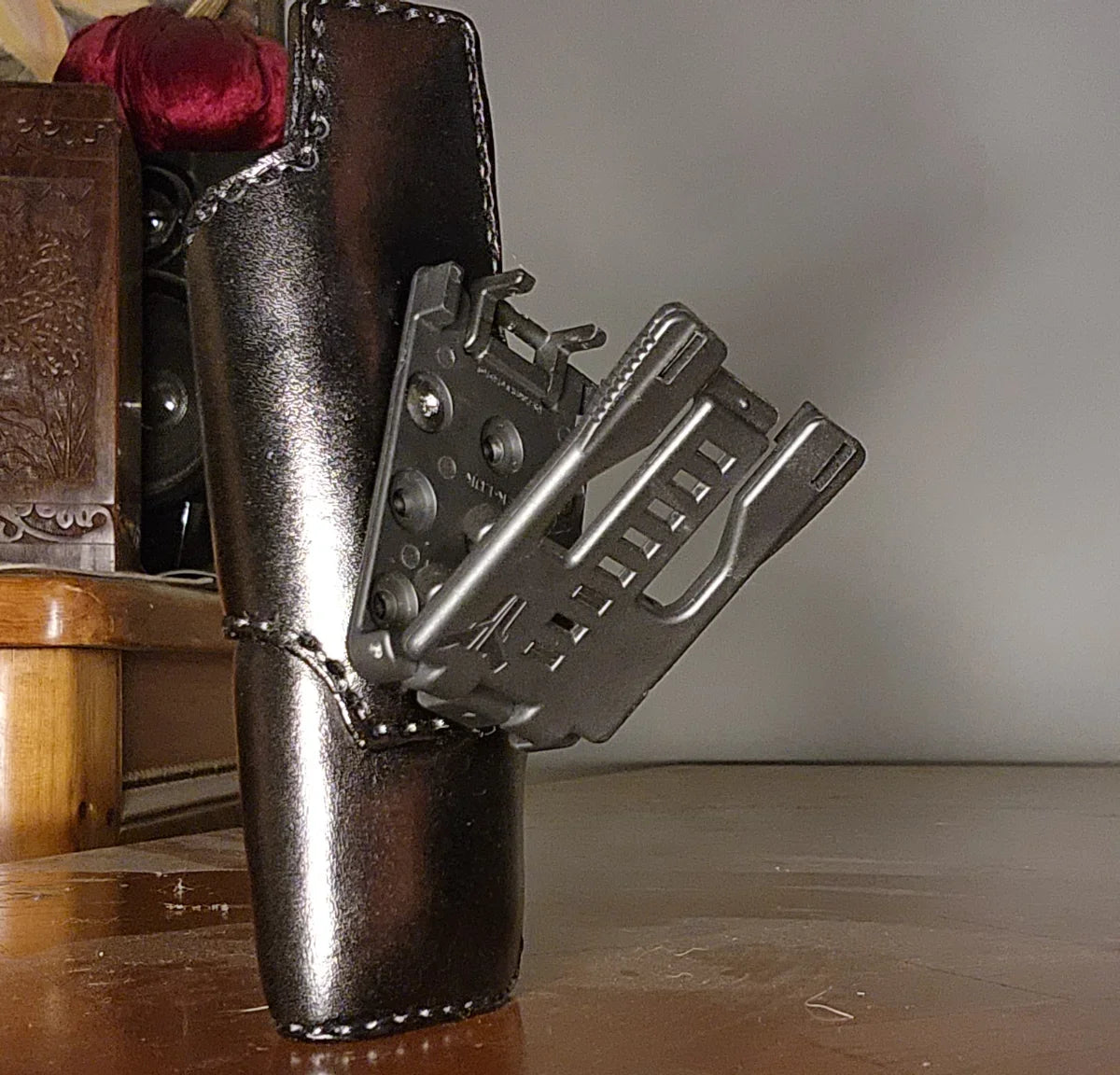 Tek-Lok mounting system on handcrafted leather OWB holster