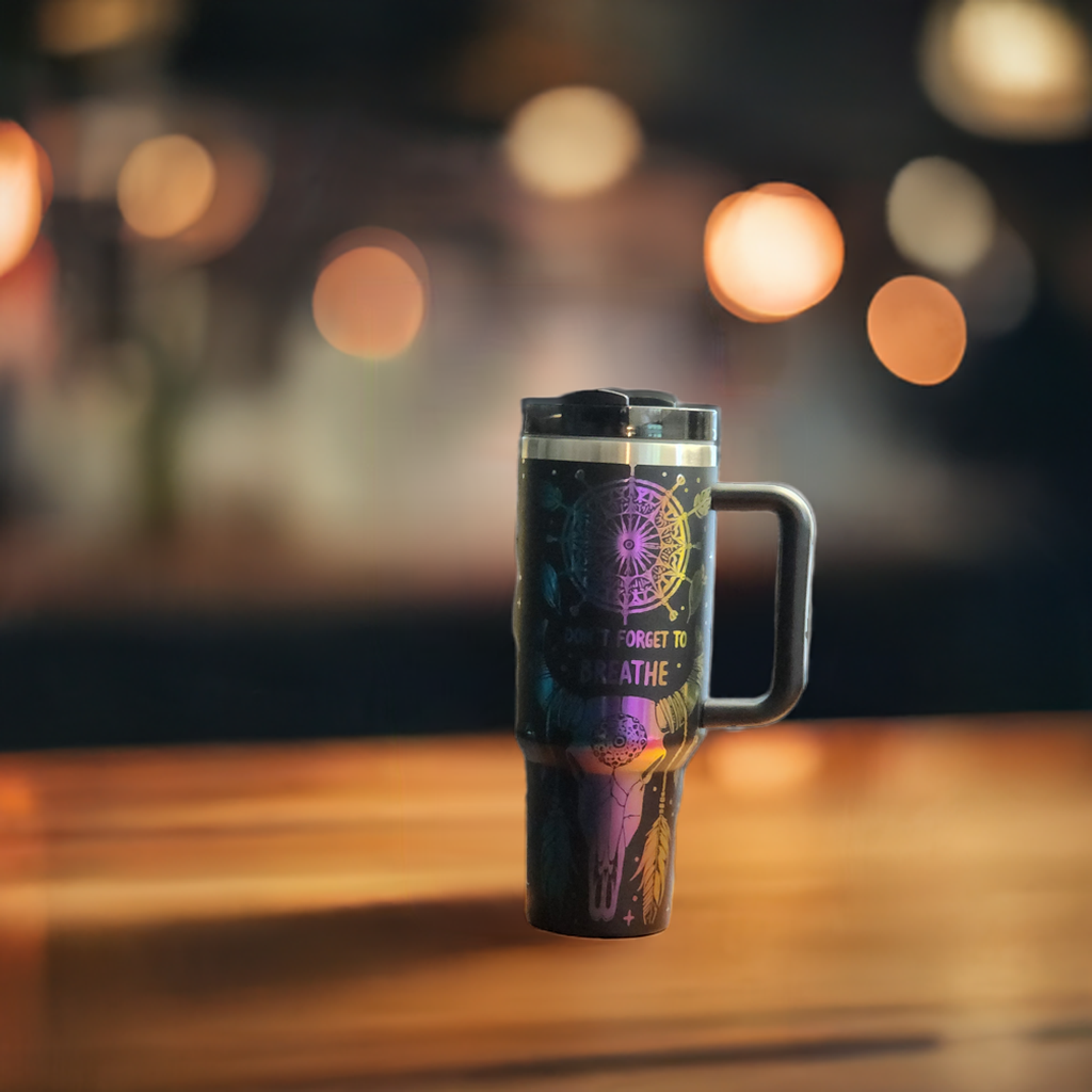 Custom Engraved Breathe 40oz Tumbler by Fox Tree Creations with a stylish design and durable build