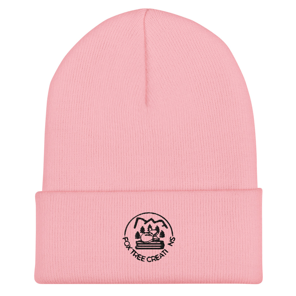 Pink knit beanie for everyone by Fox Tree Creations with a stylish logo design