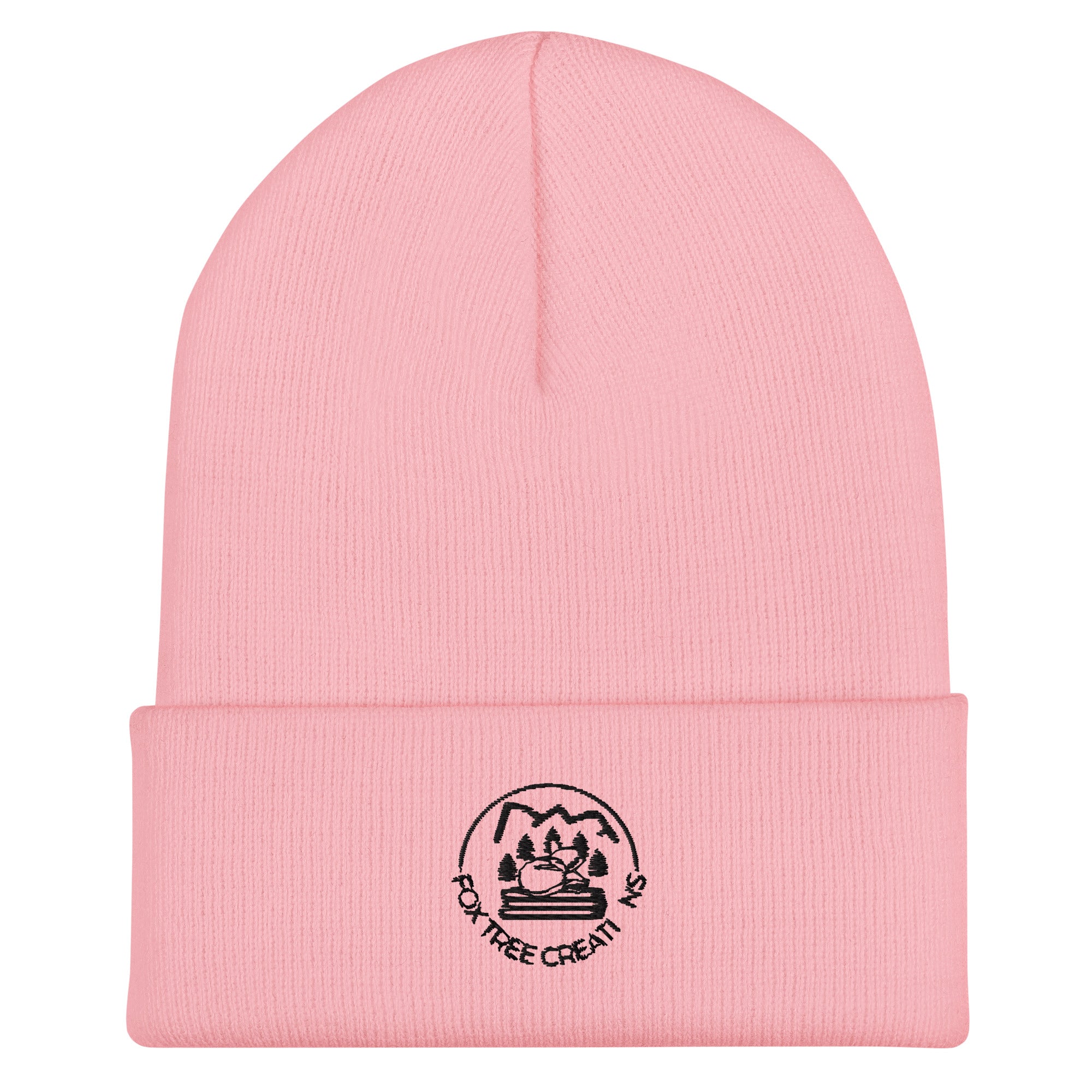 Pink knit beanie for everyone by Fox Tree Creations with a stylish logo design