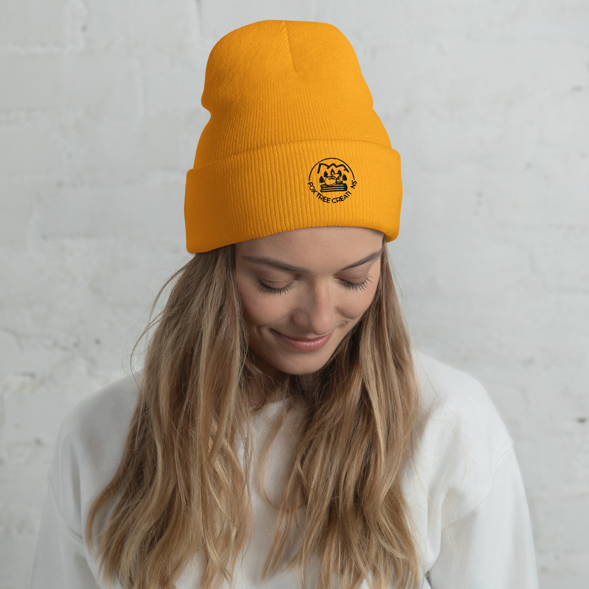 Bright yellow Fox Tree Creations knit beanie for everyone, perfect for casual winter wear