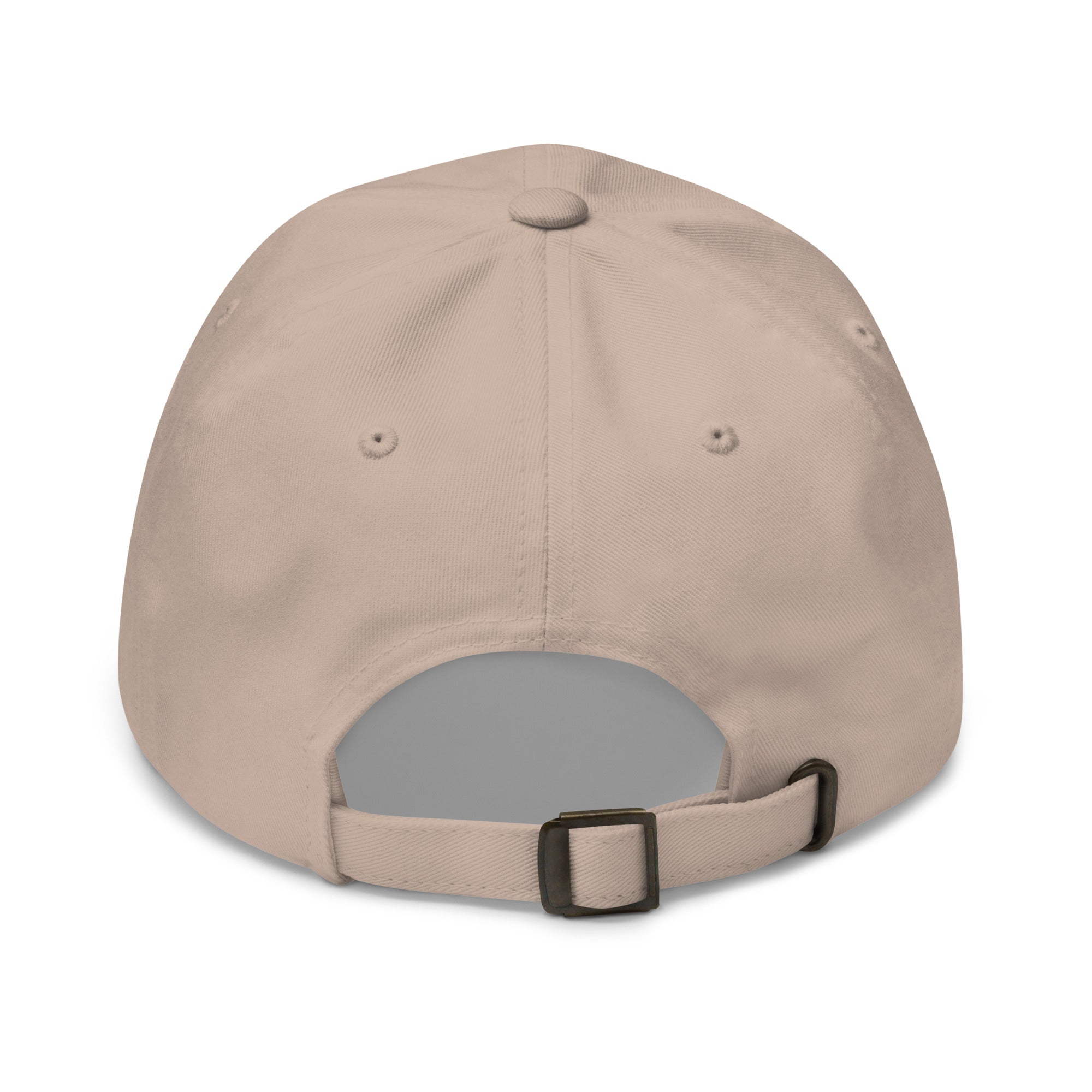 Back view of a beige Fox Tree Creations hat featuring an engraved logo hat design