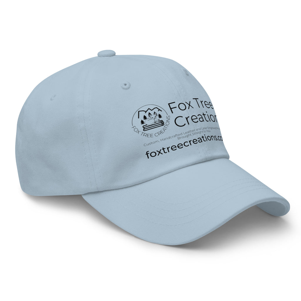 Light Blue Fox Tree Creations engraved logo hat with a stylish curved brim for a casual look and Adjustable Strap