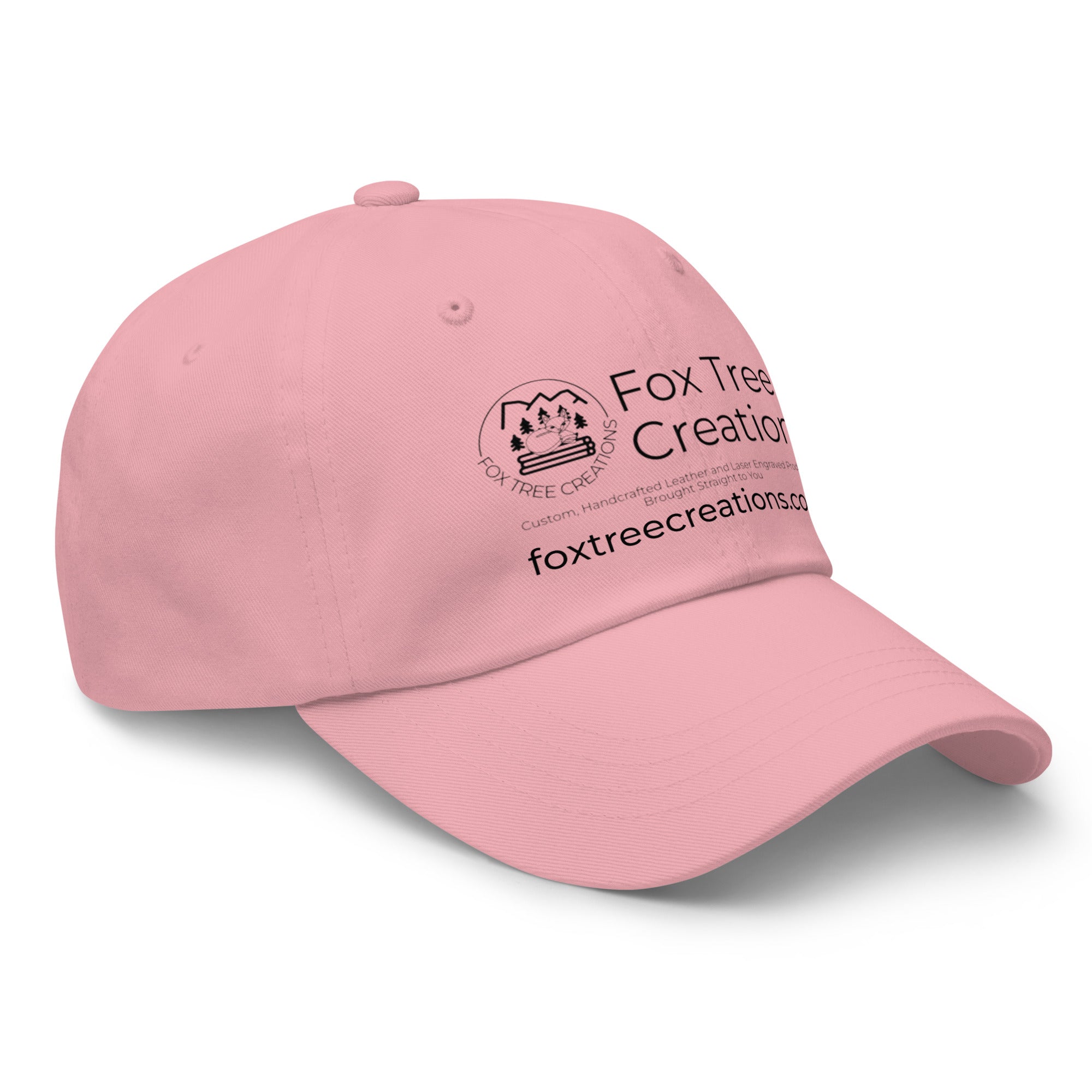 Pink Fox Tree Creations engraved logo hat with a stylish curved brim for a casual look and Adjustable Strap