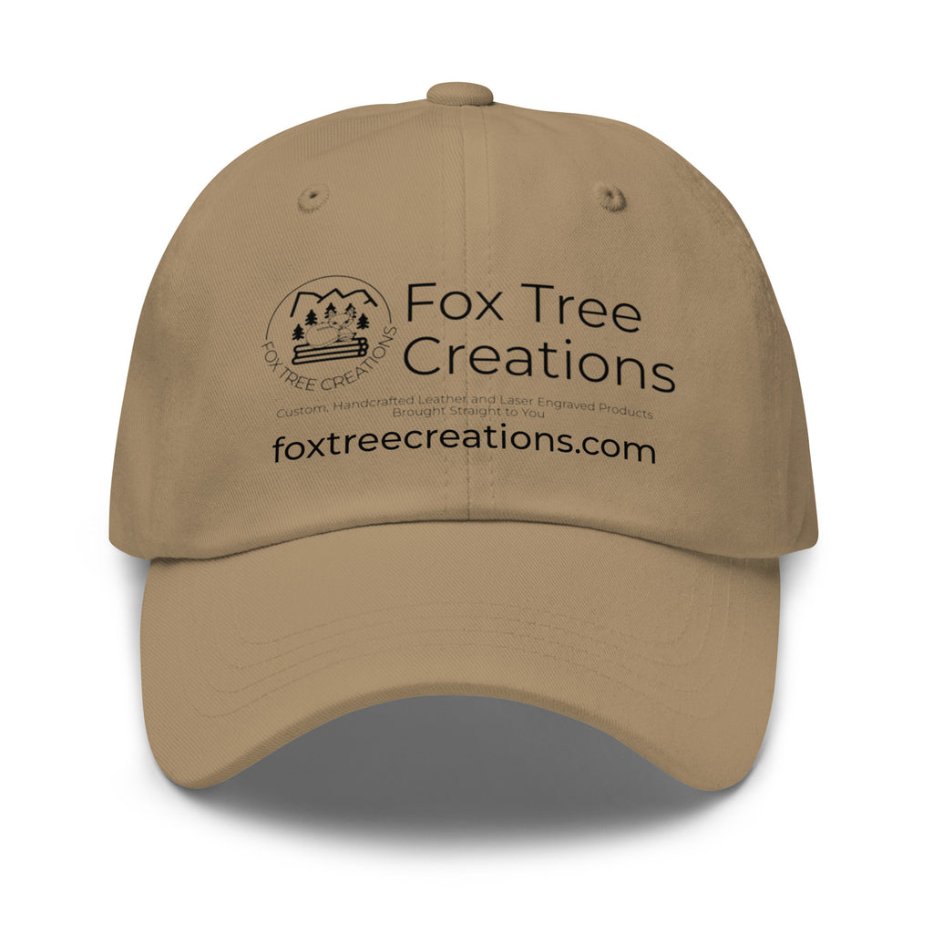 Fox Tree Creations engraved logo hat in beige with adjustable strap for casual wear