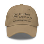 Fox Tree Creations engraved logo hat in beige with adjustable strap for casual wear