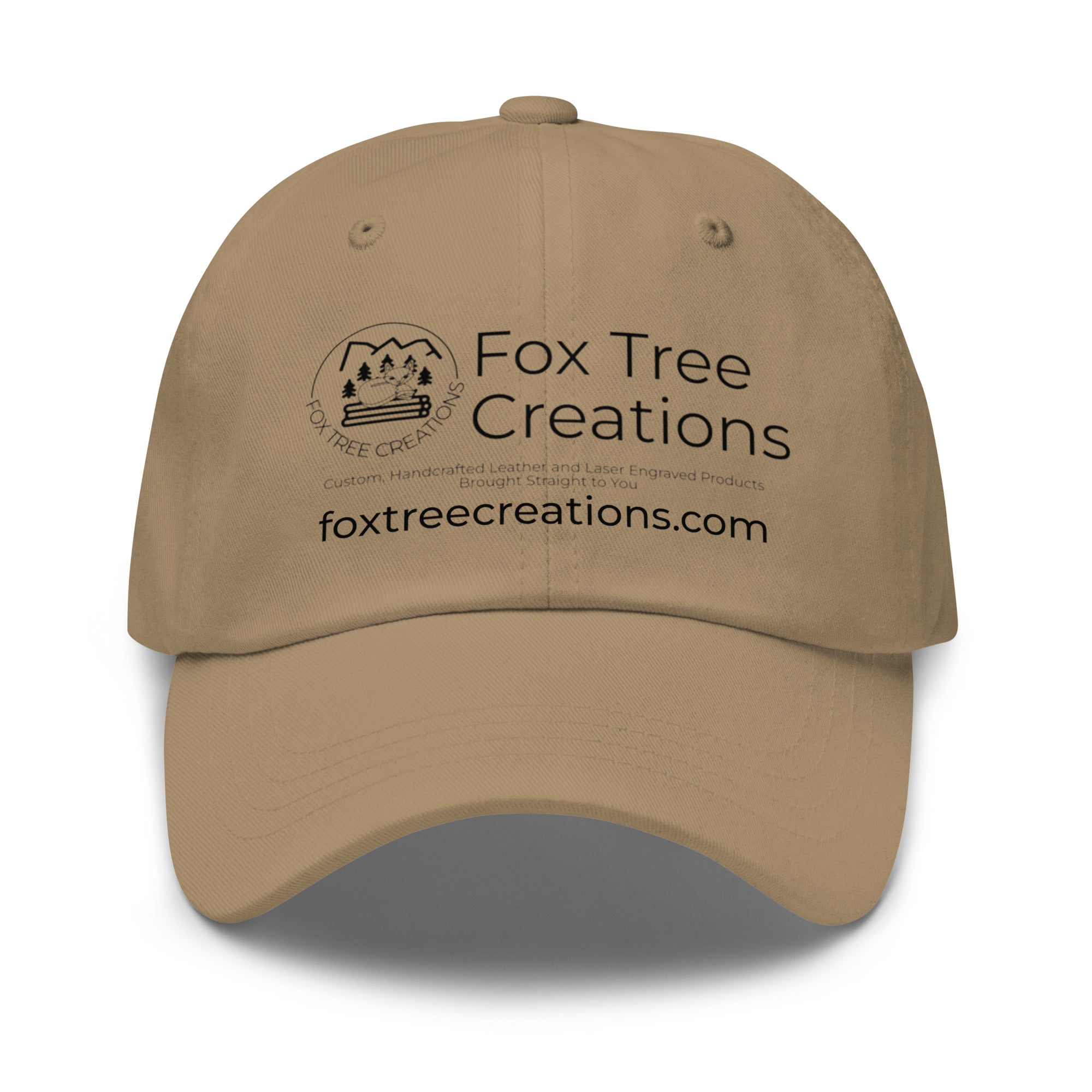 Fox Tree Creations engraved logo hat in beige with adjustable strap for casual wear