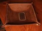 Fox Tree Creations full grain leather valet tray in brown with contrast stitching and corner snaps
