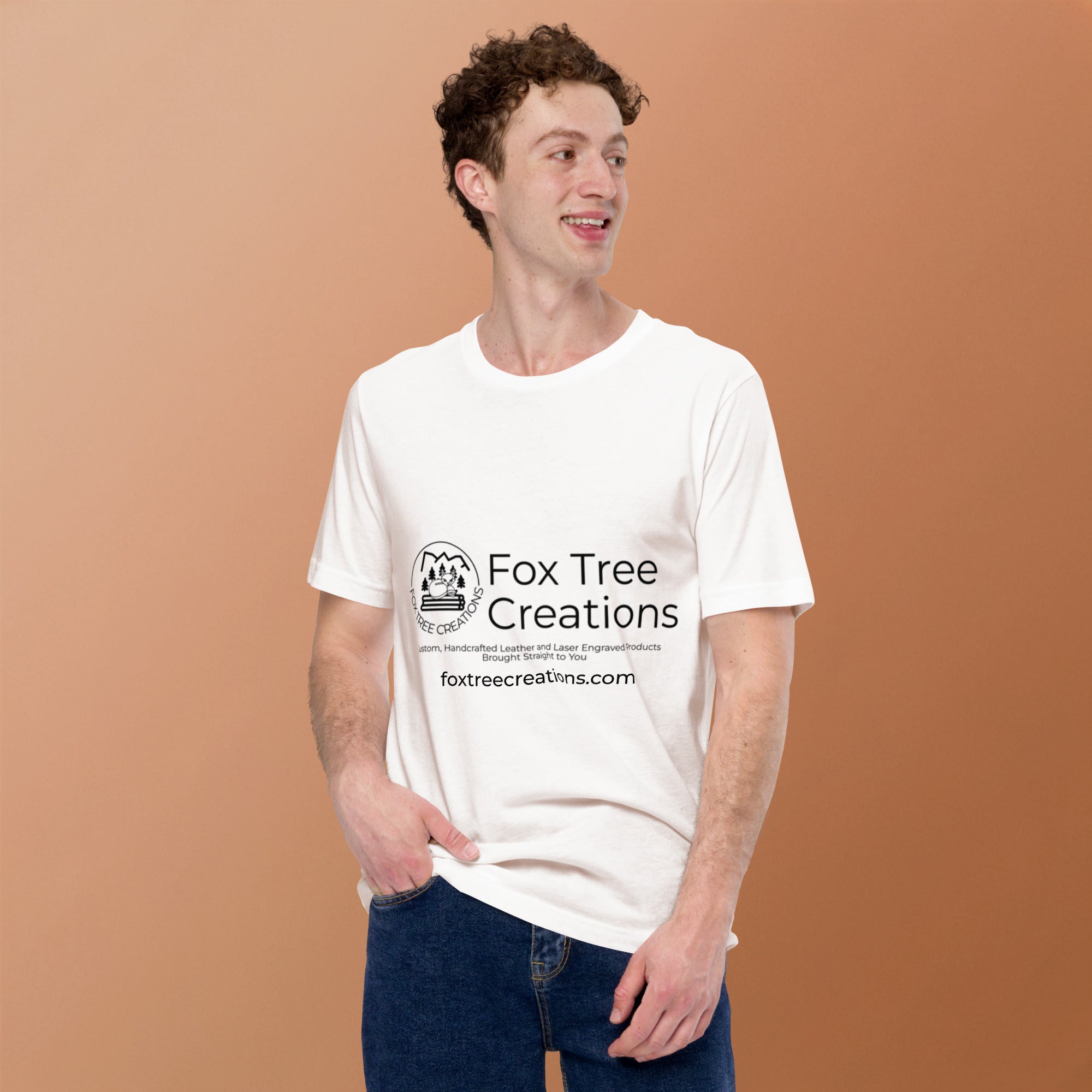 Fox Tree Creations White T-Shirt featuring a logo, perfect as a unique gift t-shirt for men and women