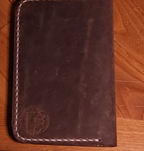 Dark brown full grain leather field notes cover with white stitching by Fox Tree Creations