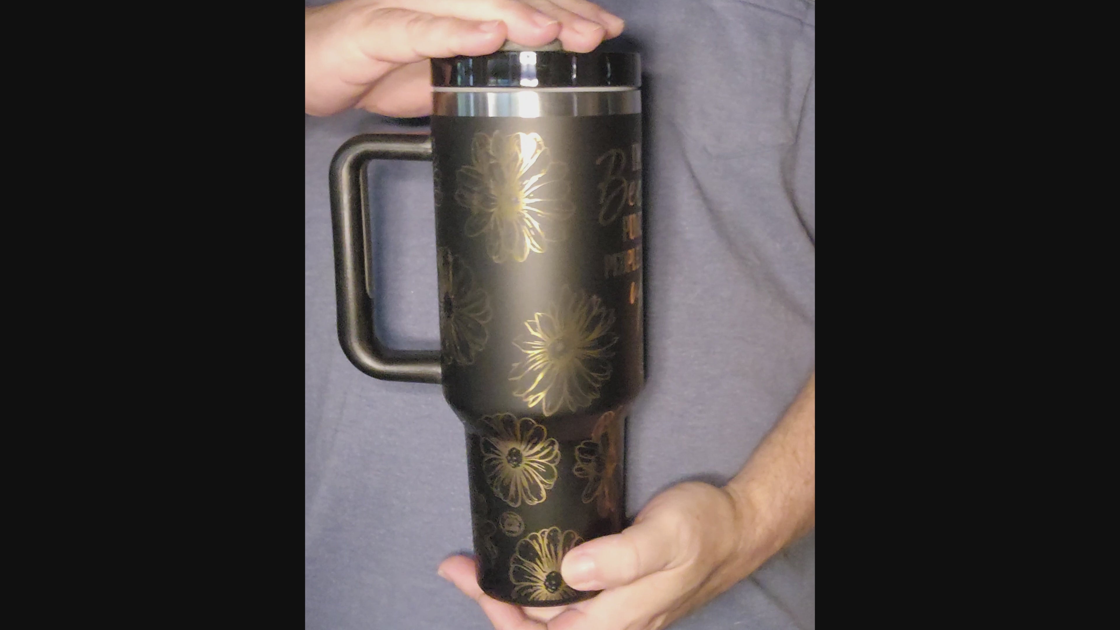 Video showing Sarcastic 40oz tumbler with floral design and funny quote, perfect for drinks on the go