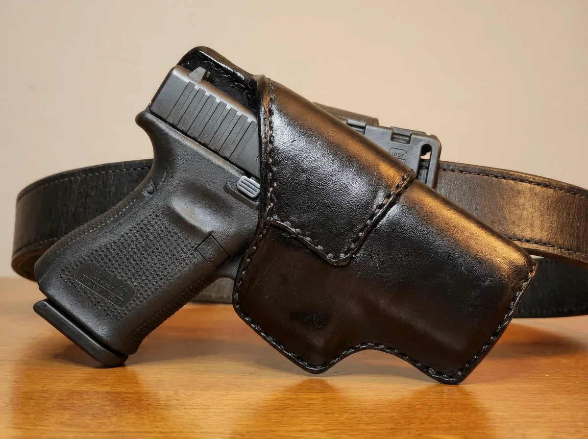 Full-grain leather Tek-Lok OWB holster on belt - Fox Tree Creations Alabama