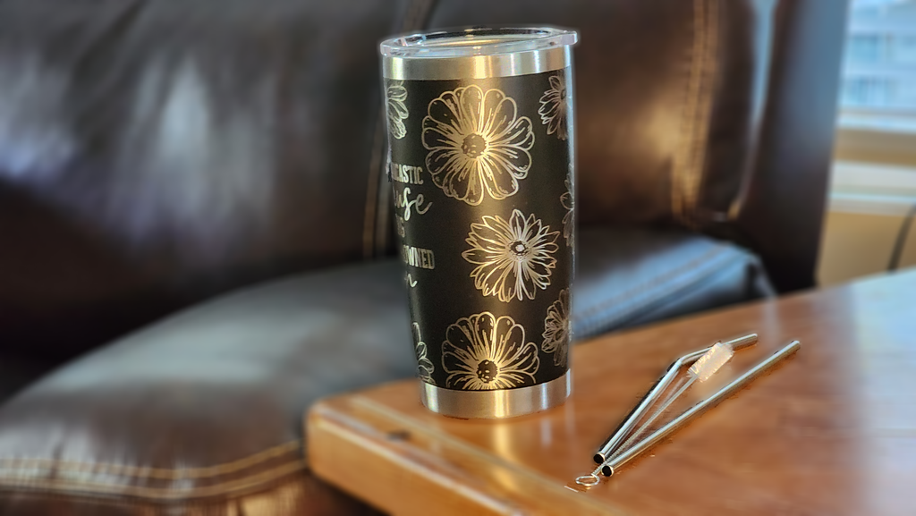 Stylish black sarcastic 20oz tumbler with floral design, perfect for coffee lovers