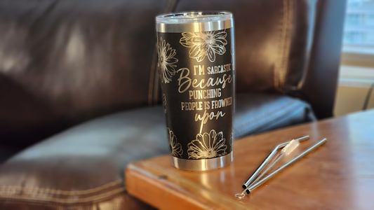 Fox Tree Creations sarcastic 20oz tumbler with floral design and humorous text for daily use
