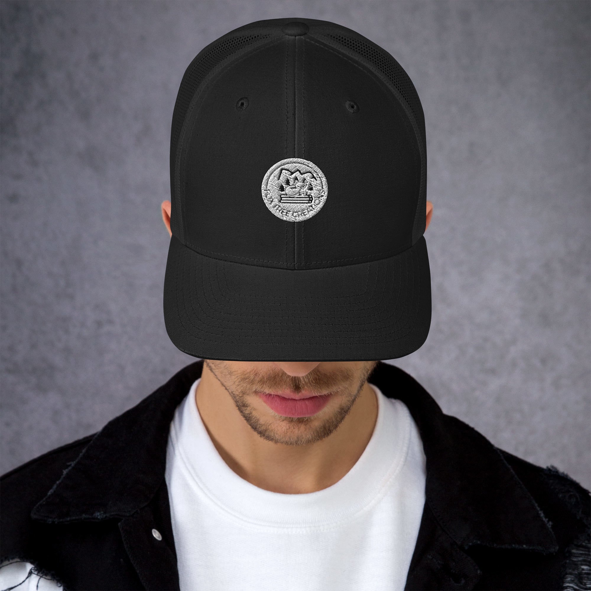 Fox Tree Creations Unique Gift Trucker Cap in Black with Stylish Logo Design