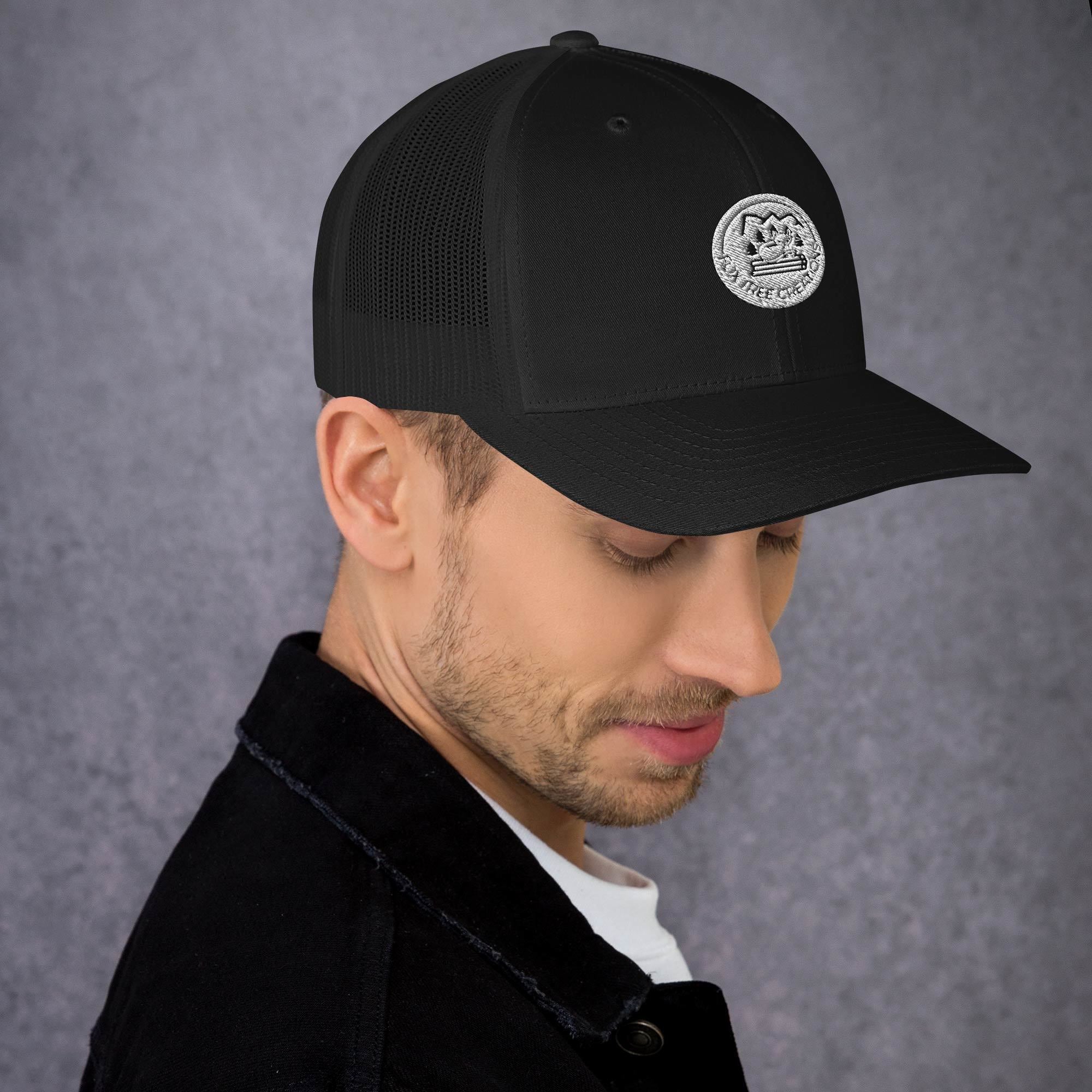 Black Fox Tree Creations unique gift trucker cap with circular logo for casual wear