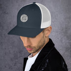 Fox Tree Creations unique gift trucker cap in navy and white with a stylish patch design