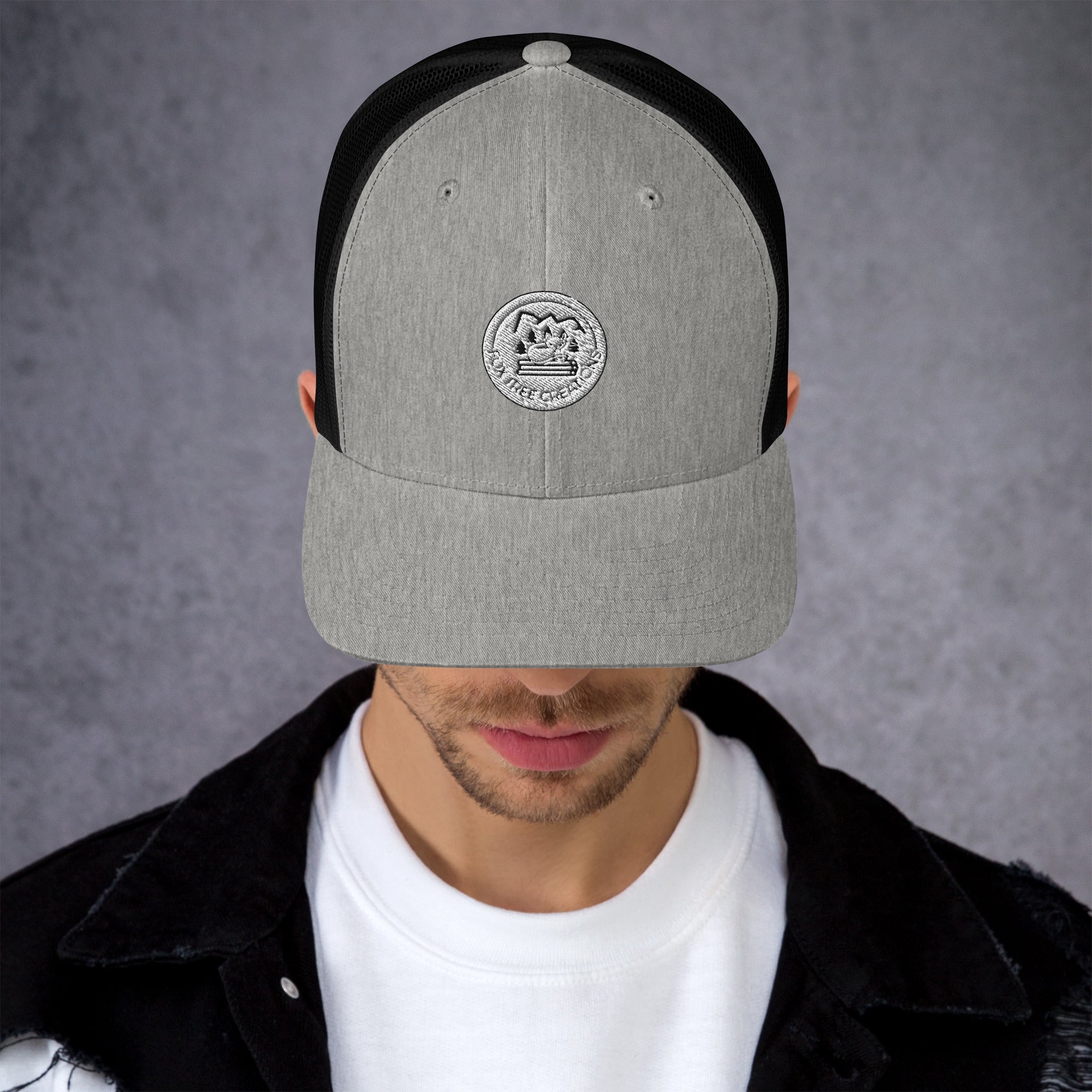 Fox Tree Creations Unique Gift Trucker Cap in Gray with Embroidered Logo for Stylish Look