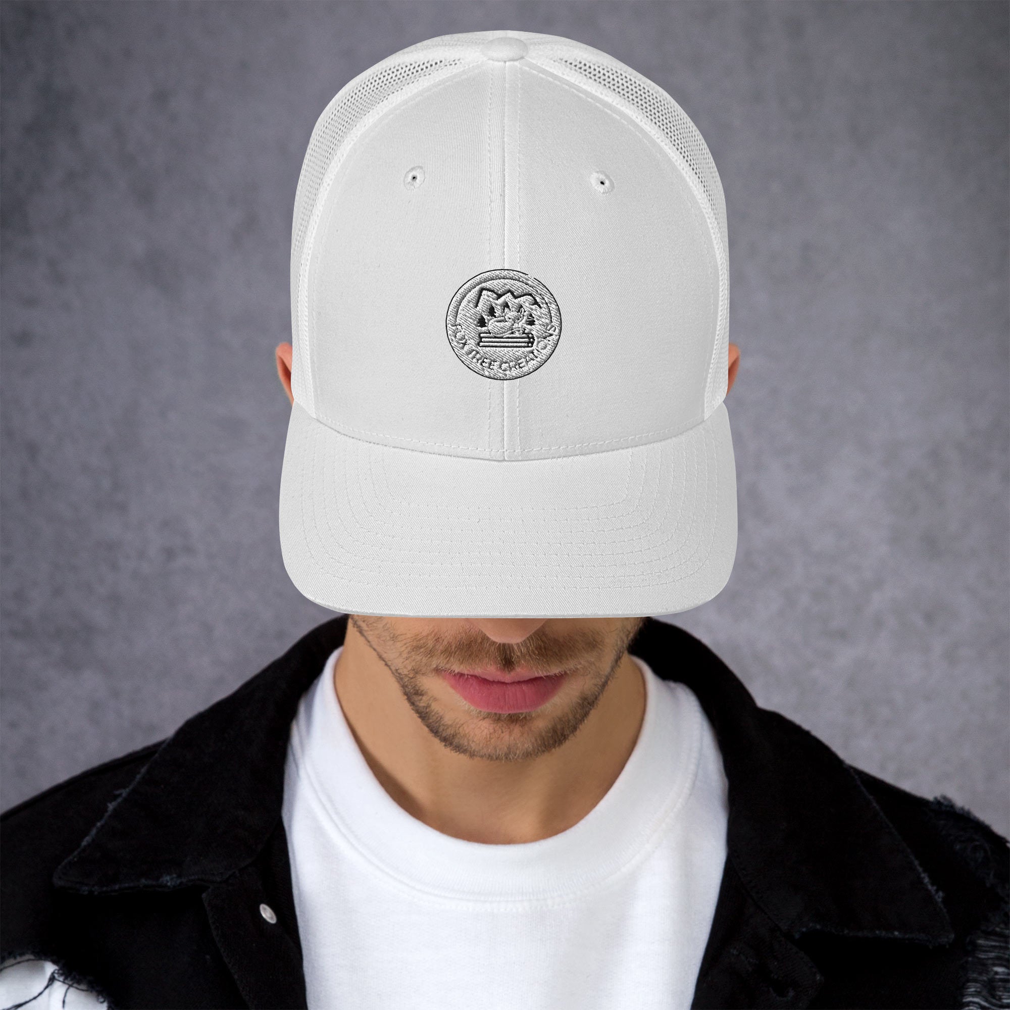 White Fox Tree Creations trucker cap with a unique gift trucker cap design for stylish outdoor lovers