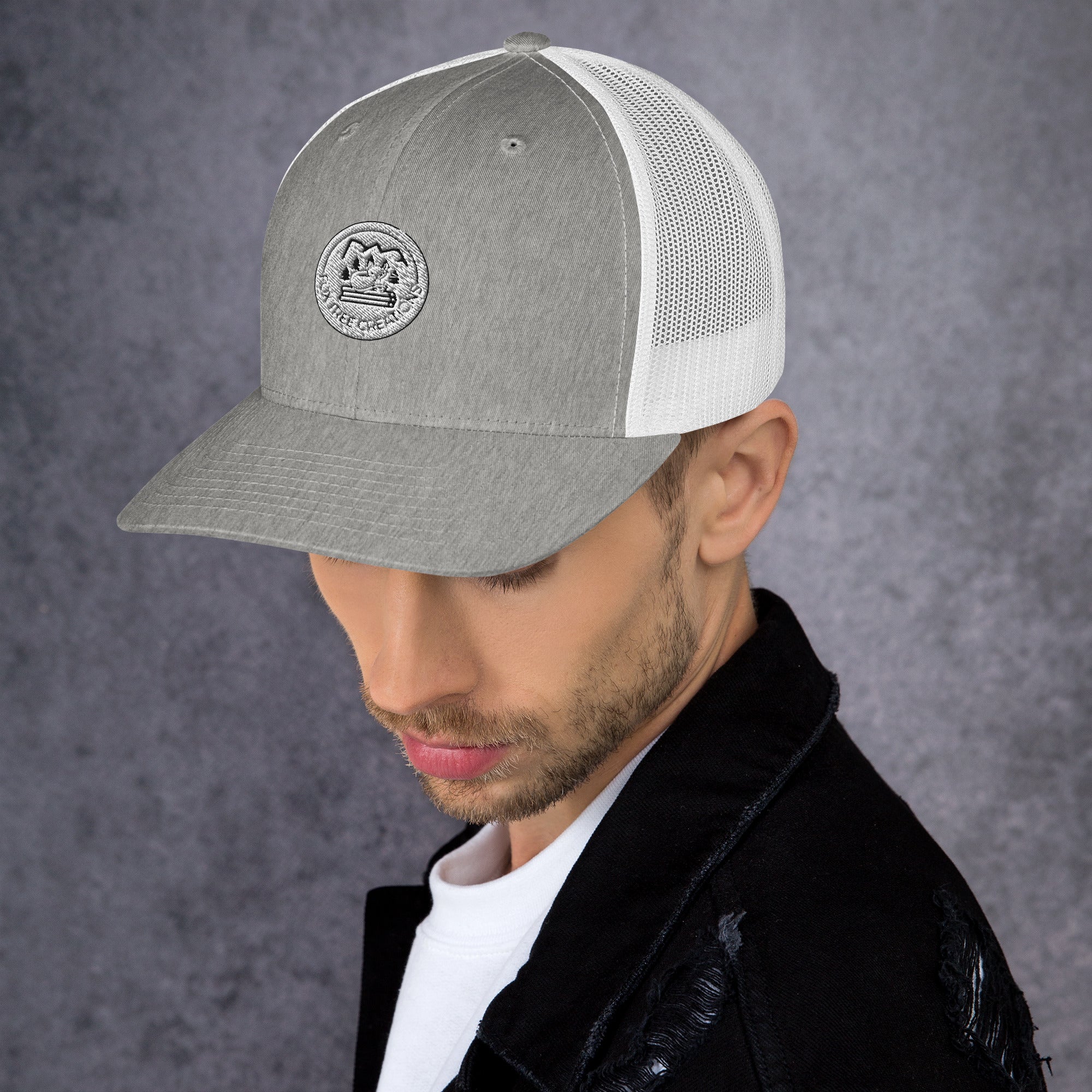 Gray Fox Tree Creations unique gift trucker cap with mesh back and embroidered logo